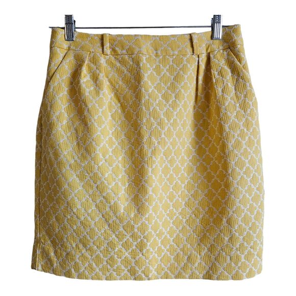 KATE SPADE Women's 6 Skirt Meredith Jacquard Yellow White Above Knee Waist 30" - Picture 1 of 9